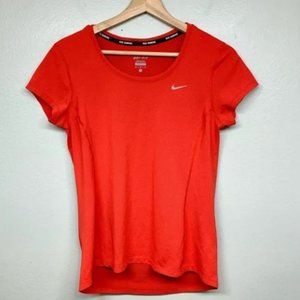 Nike Running Womens Dri-Fit Short Sleeve Crew Neck Shirt Mesh Size L Red